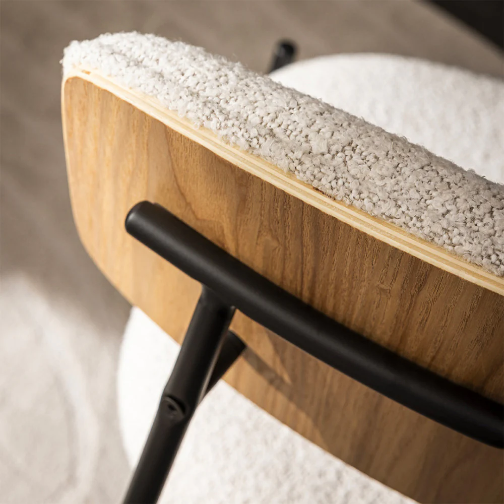 Nelly - Lot De 2 Chaises - Tissu Bouclette & Métal - Beige chiné - Image 6