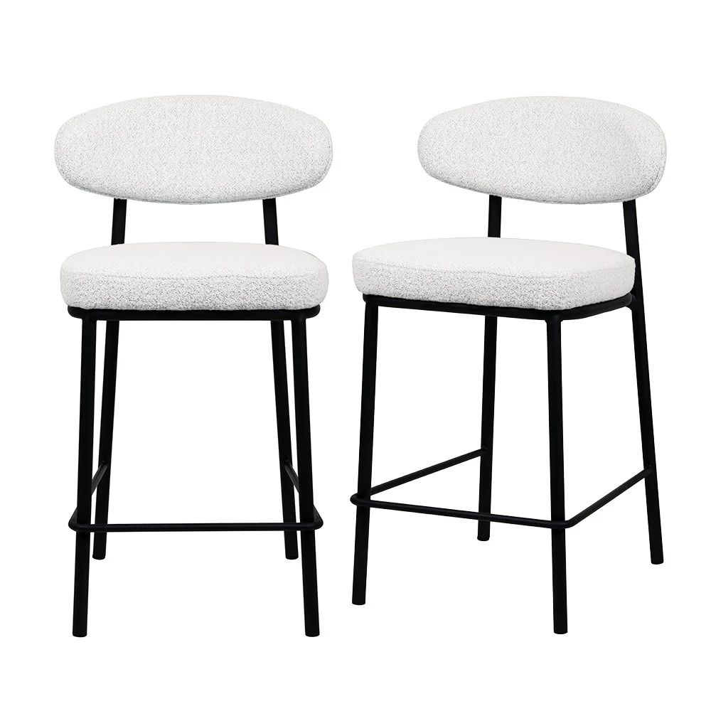 Rode - Lot De 2 Chaises De Bar - Tissu Bouclette & Bois & Métal - Écru chiné - Image 2