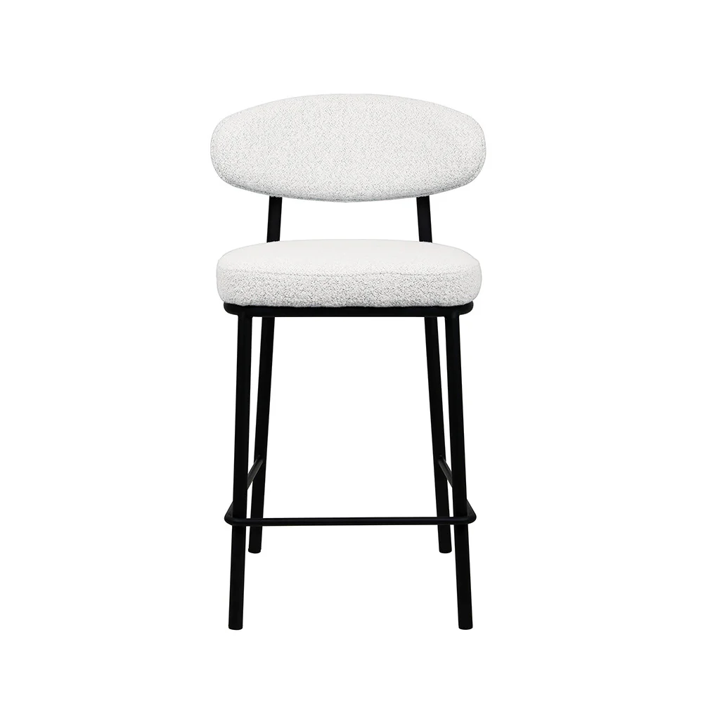 Rode - Lot De 2 Chaises De Bar - Tissu Bouclette & Bois & Métal - Écru chiné - Image 3