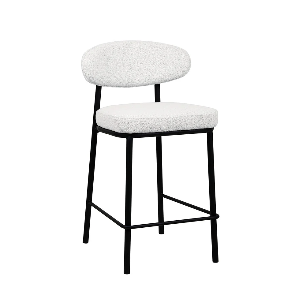 Rode - Lot De 2 Chaises De Bar - Tissu Bouclette & Bois & Métal - Écru chiné - Image 5