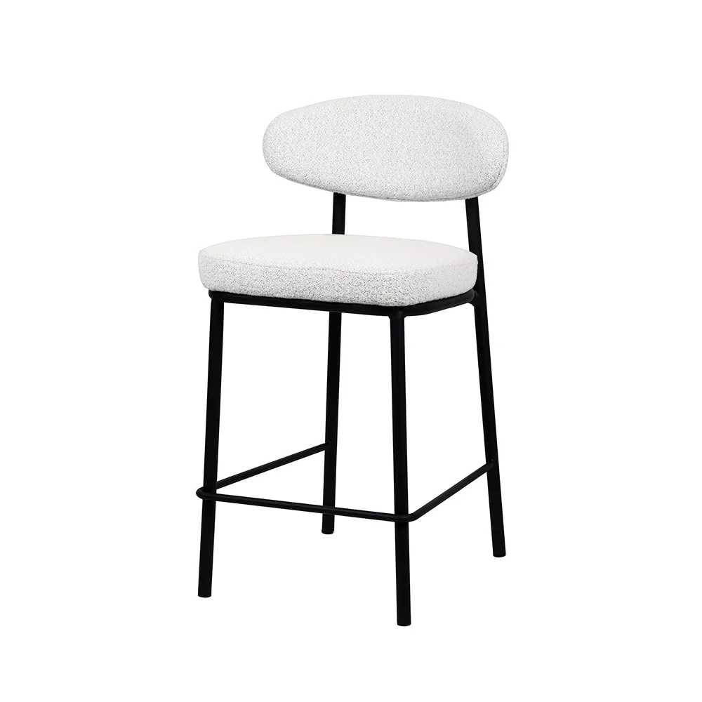 Rode - Lot De 2 Chaises De Bar - Tissu Bouclette & Bois & Métal - Écru chiné - Image 6