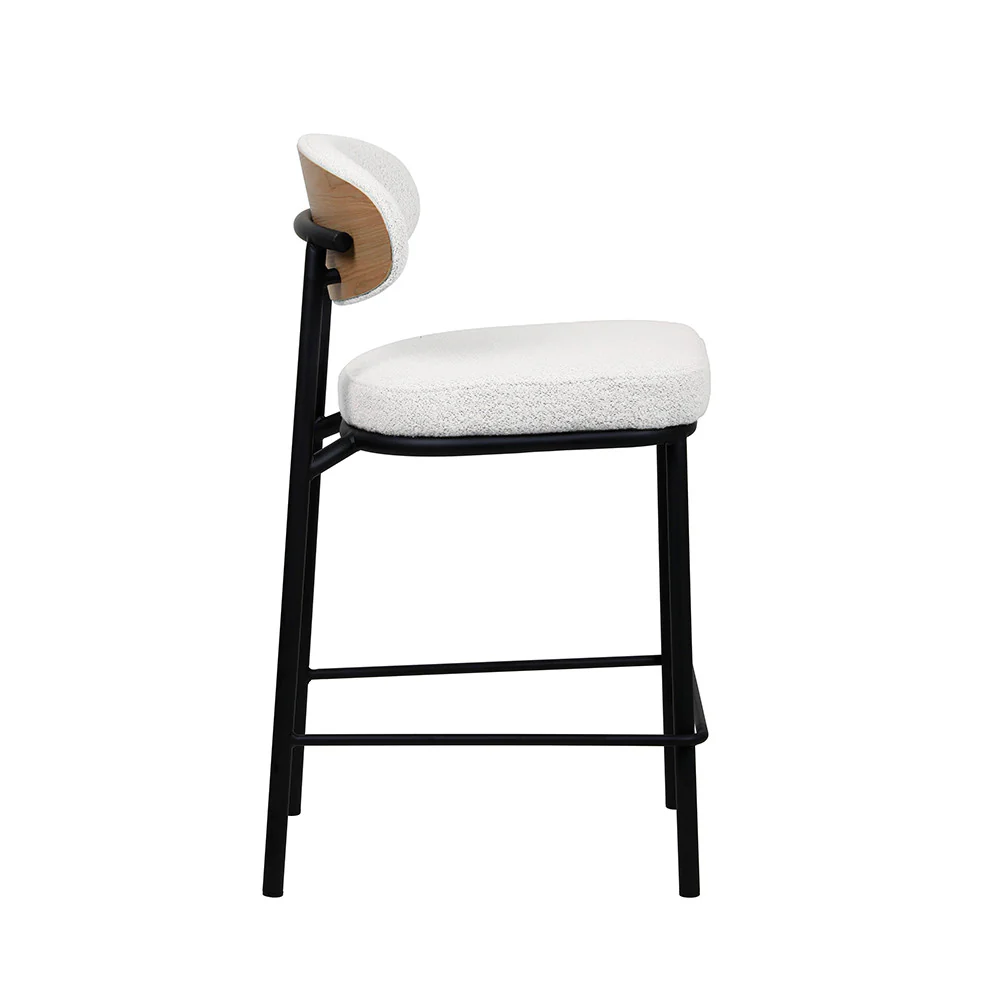 Rode - Lot De 2 Chaises De Bar - Tissu Bouclette & Bois & Métal - Écru chiné - Image 7