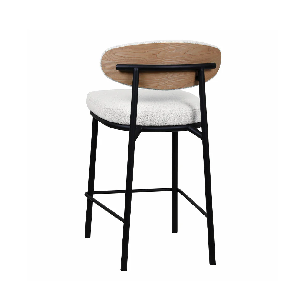 Rode - Lot De 2 Chaises De Bar - Tissu Bouclette & Bois & Métal - Écru chiné - Image 9
