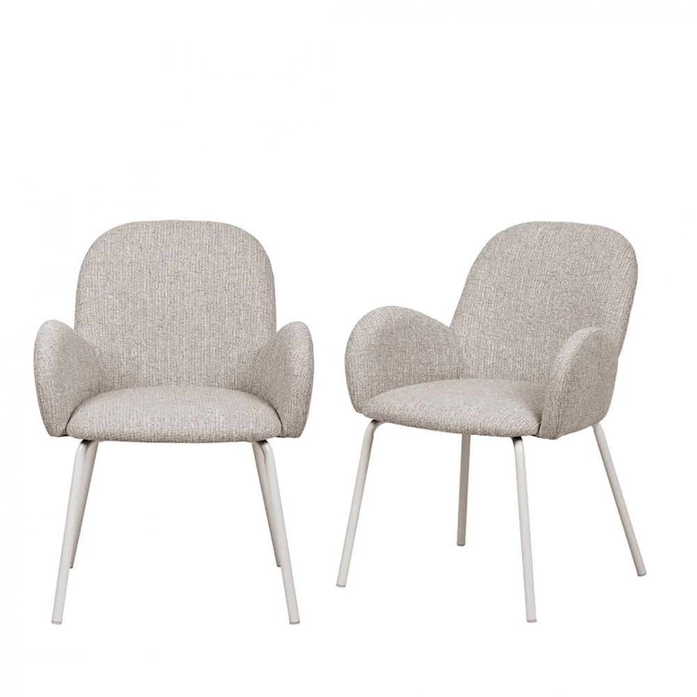 Théodore - Lot De 2 Fauteuils De Table - Tissu & Métal - Gris chiné - Image 2
