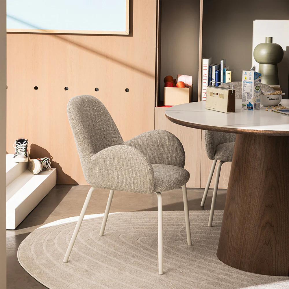 Théodore - Lot De 2 Fauteuils De Table - Tissu & Métal - Gris chiné - Image 4