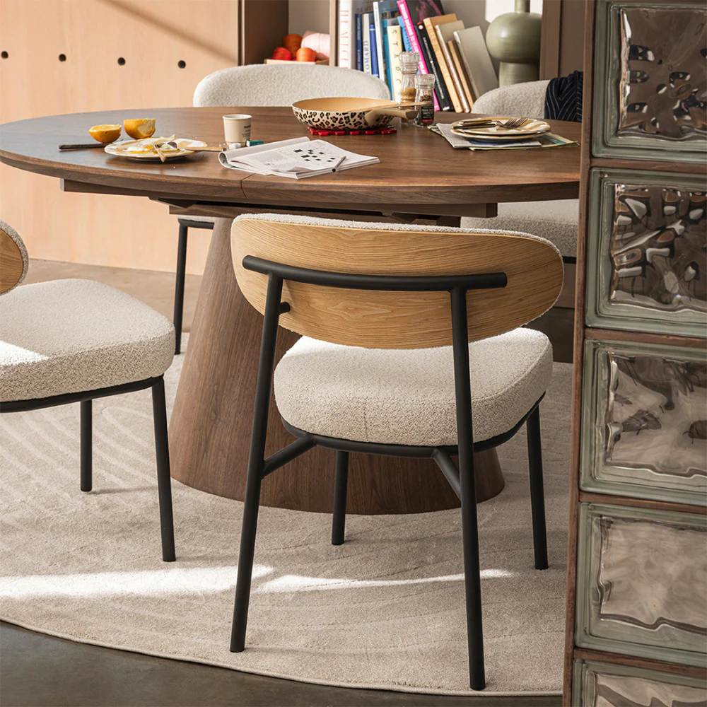 Rode - Lot De 2 Chaises - Tissu Bouclette & Bois & Métal - Écru chiné - Image 4