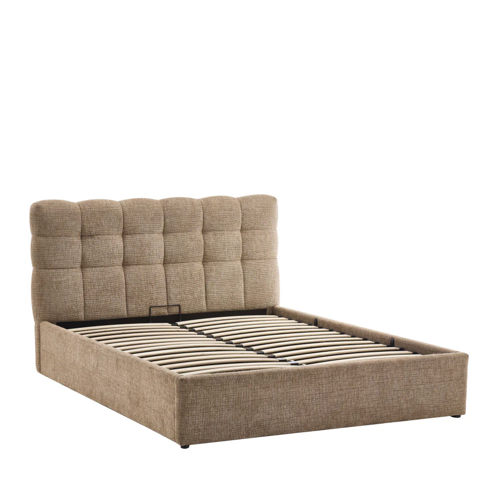 Acara - Lit Coffre Matelassé - Tissu - Beige chiné - Image 2