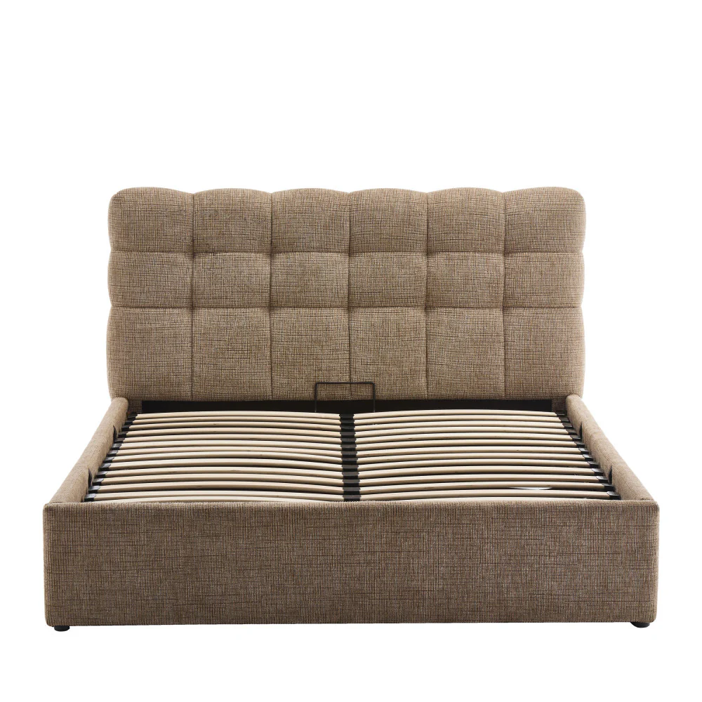 Acara - Lit Coffre Matelassé - Tissu - Beige chiné - Image 3