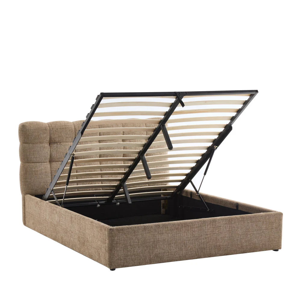 Acara - Lit Coffre Matelassé - Tissu - Beige chiné - Image 4