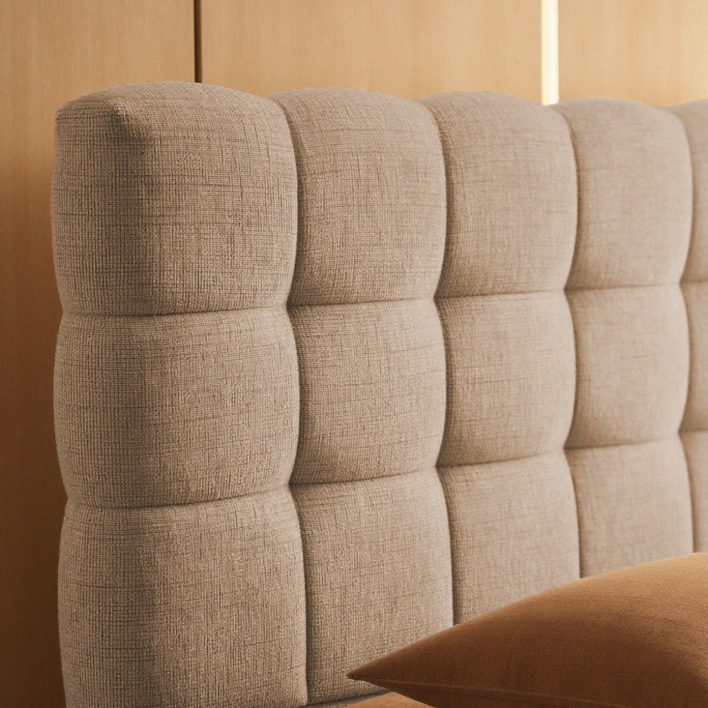 Acara - Lit Coffre Matelassé - Tissu - Beige chiné - Image 5