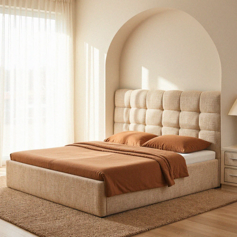 Acara - Lit Coffre Matelassé - Tissu - Beige chiné - Image 6