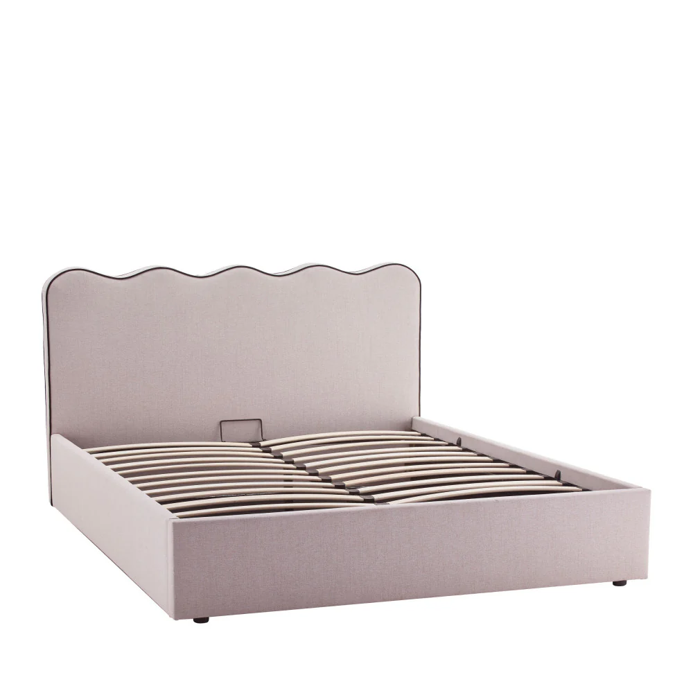 Nagoya - Lit Coffre Avec Tête De Lit Ondulée - Tissu - Beige - Image 2