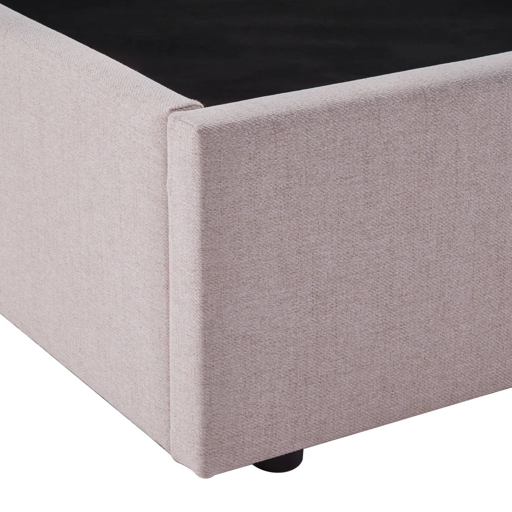Nagoya - Lit Coffre Avec Tête De Lit Ondulée - Tissu - Beige - Image 6