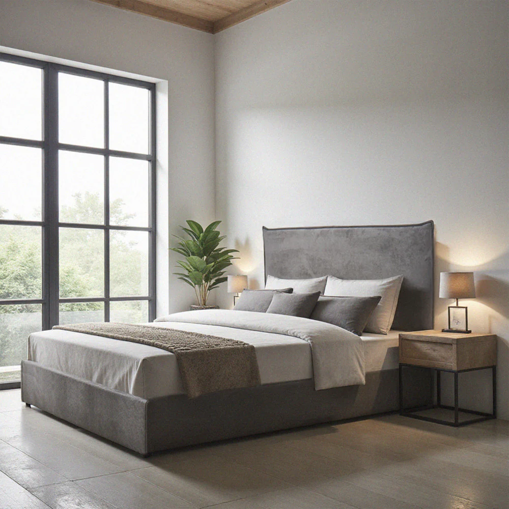 Cama - Lit Coffre - Velours Côtelé - Gris - Image 4