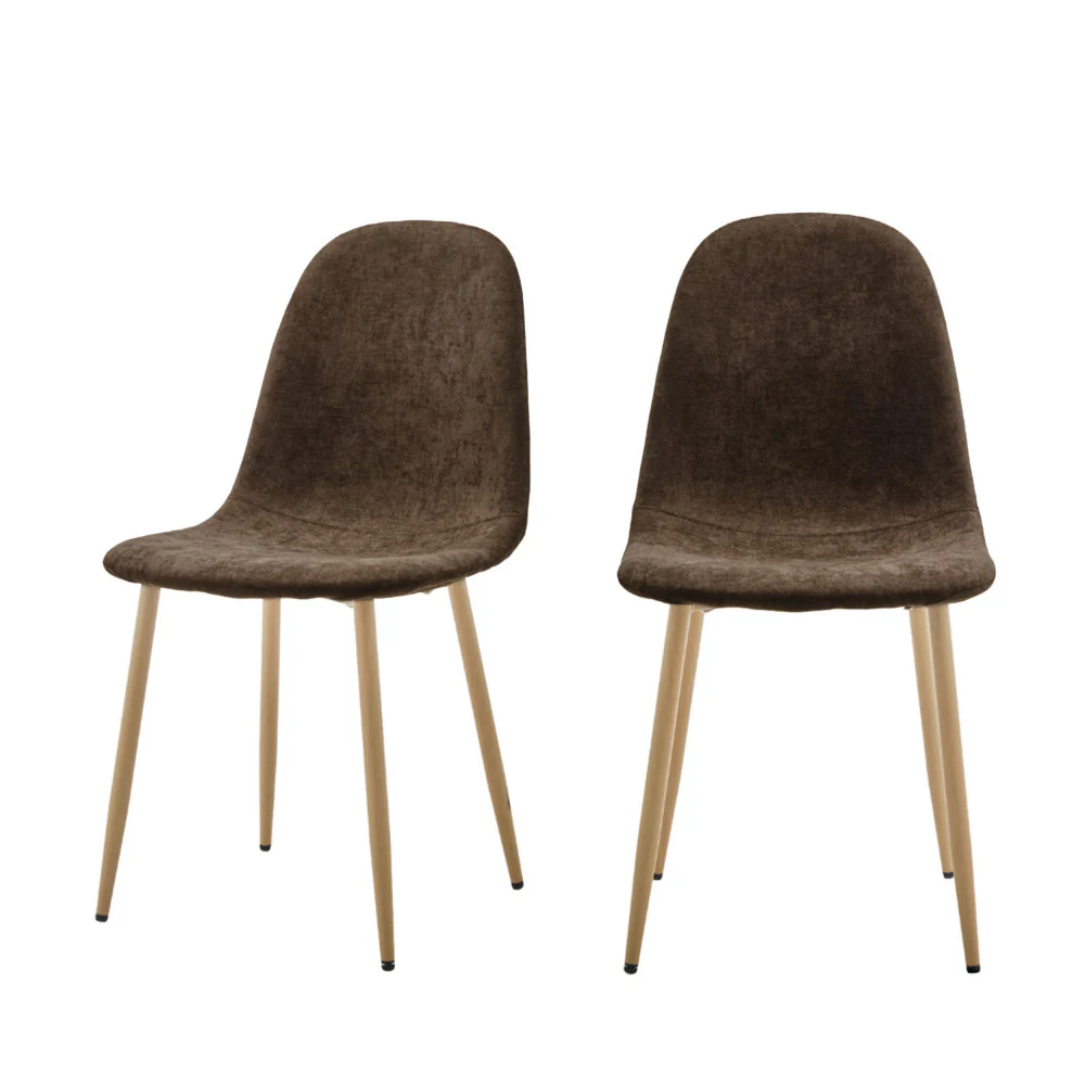 Bella - Lot De 2 Chaises Piètement Effet Bois - Tissu - Marron - Image 2