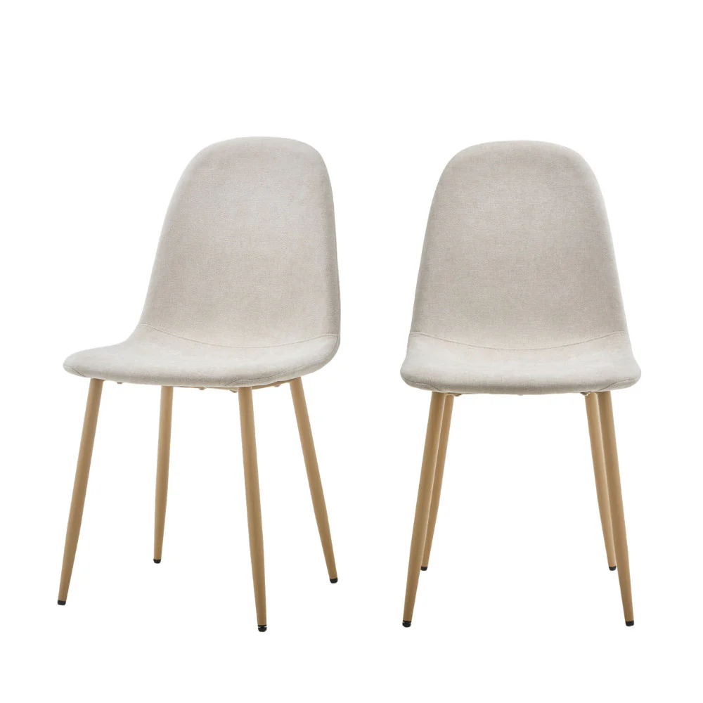 Bella - Lot De 2 Chaises Piètement Effet Bois - Tissu - Beige - Image 2