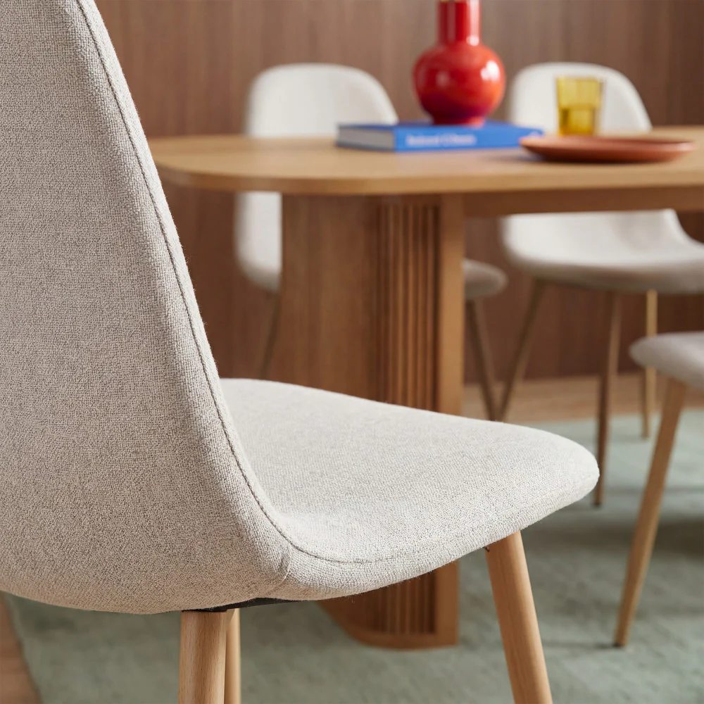 Bella - Lot De 2 Chaises Piètement Effet Bois - Tissu - Beige - Image 5