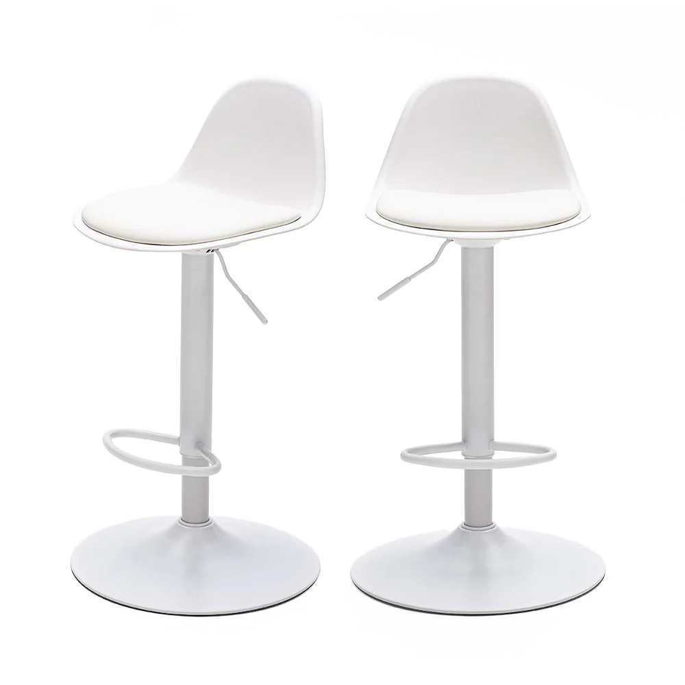 Tebar - Lot De 2 Chaises De Bar Réglables H61 - Simili & Métal - Blanc - Image 2