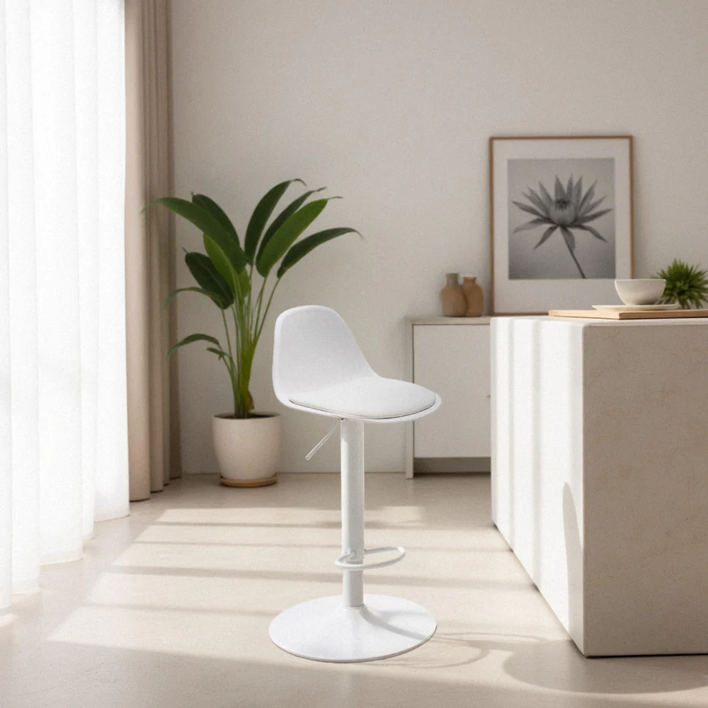 Tebar - Lot De 2 Chaises De Bar Réglables H61 - Simili & Métal - Blanc - Image 6