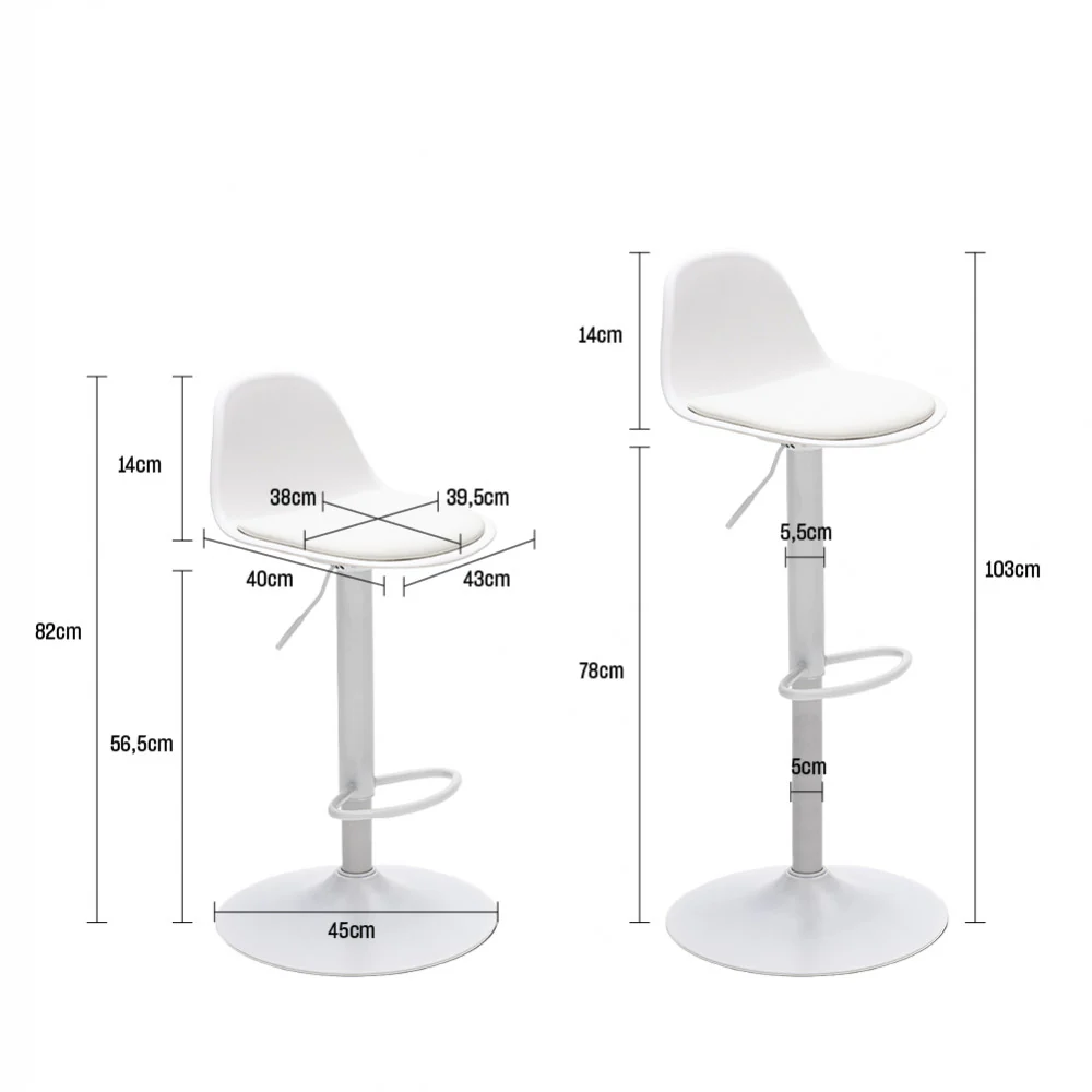 Tebar - Lot De 2 Chaises De Bar Réglables H61 - Simili & Métal - Blanc - Image 9