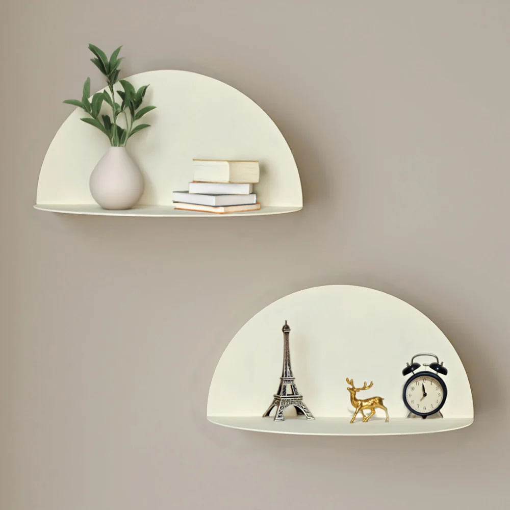 Nuagio - Lot De 2 Étagères Murales Demi-cercle - Métal - Beige - Image 8