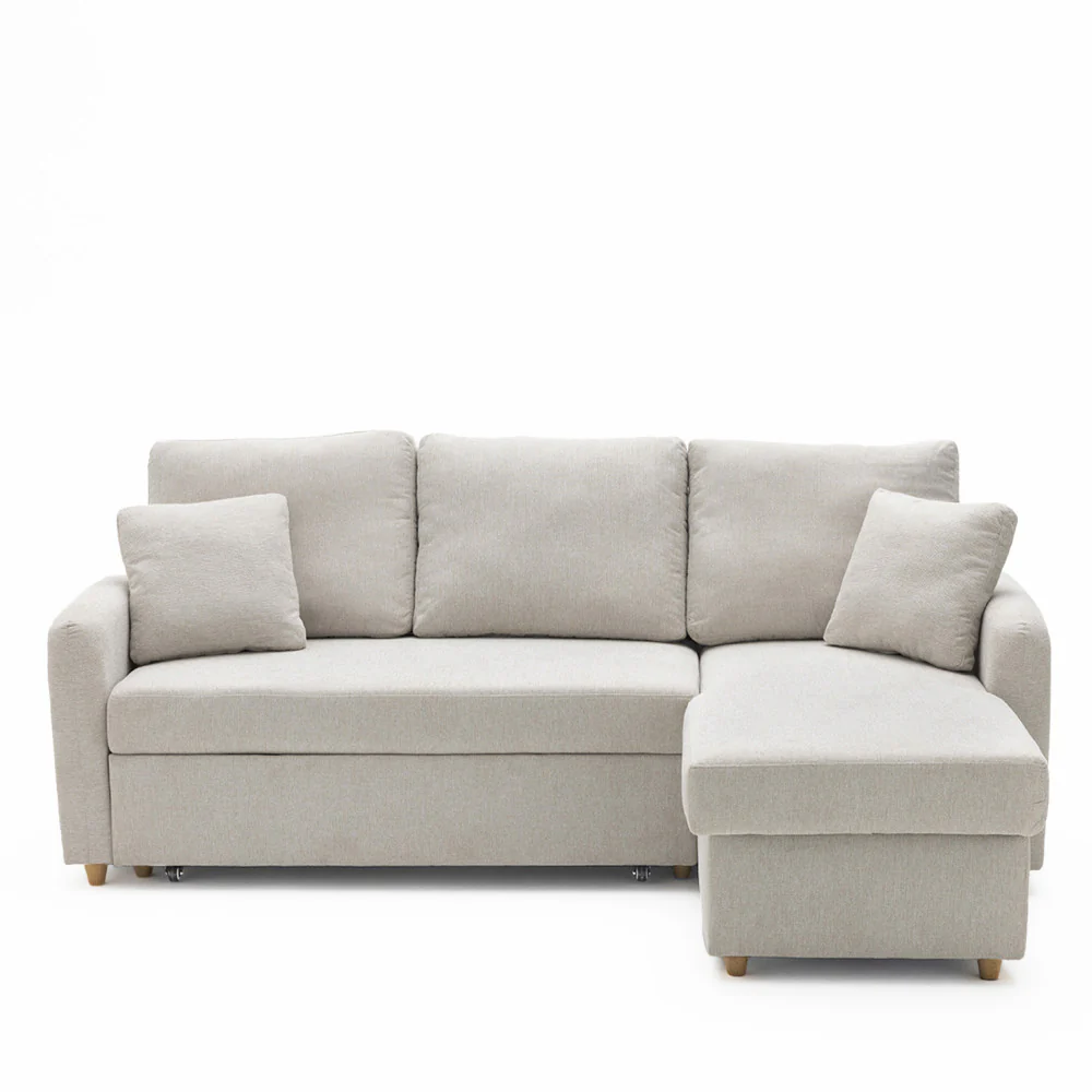 Matera - Canapé D'angle Réversible Convertible 3 Places Avec Coffre - Tissu - Beige chiné - Image 2