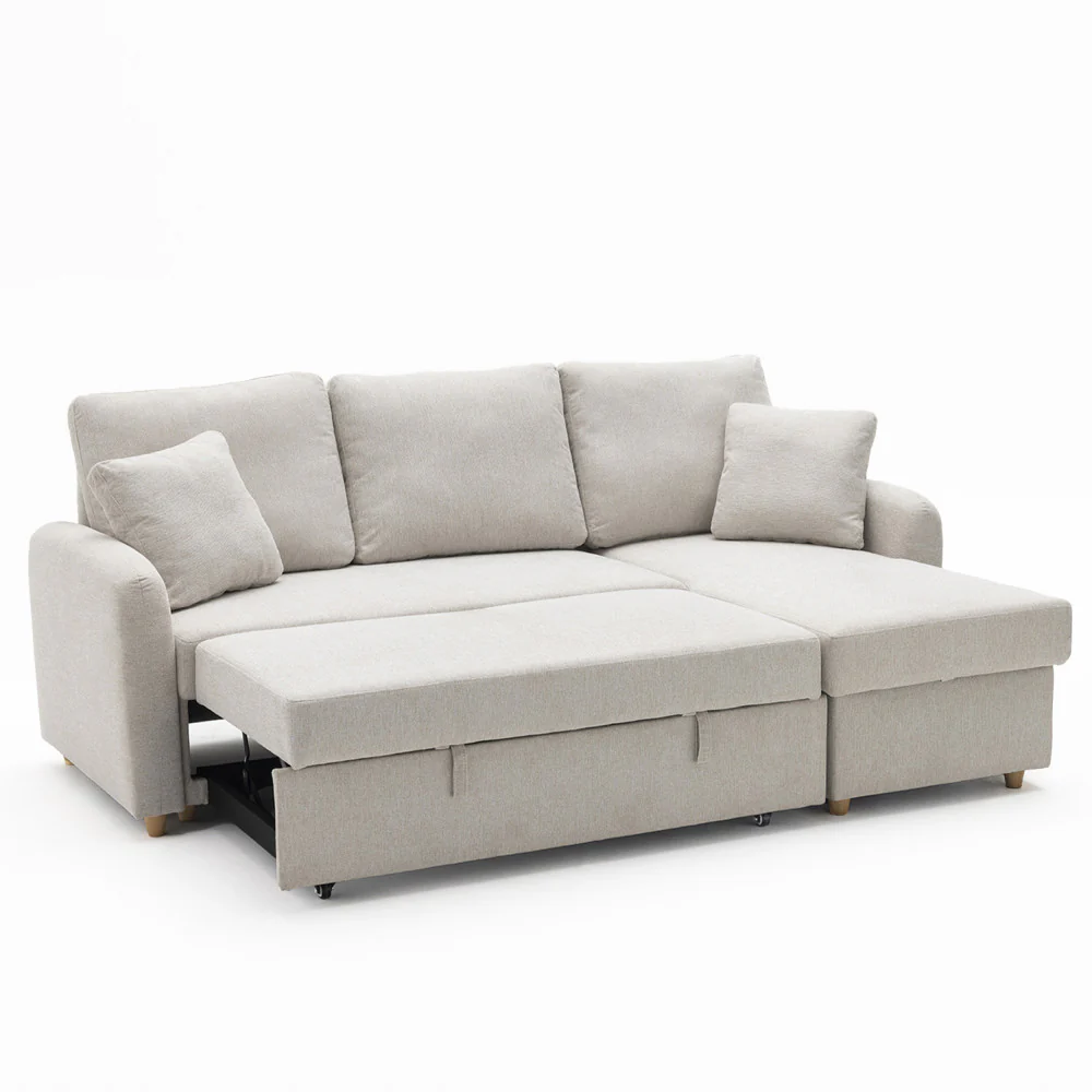 Matera - Canapé D'angle Réversible Convertible 3 Places Avec Coffre - Tissu - Beige chiné - Image 4
