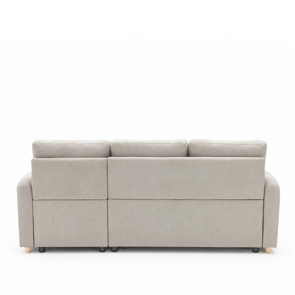 Matera - Canapé D'angle Réversible Convertible 3 Places Avec Coffre - Tissu - Beige chiné - Image 5