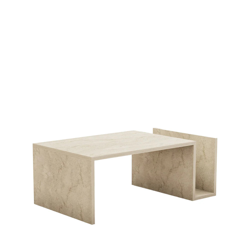 Max - Table Basse Avec Porte Magazines - Effet Travertin - Beige - Image 3