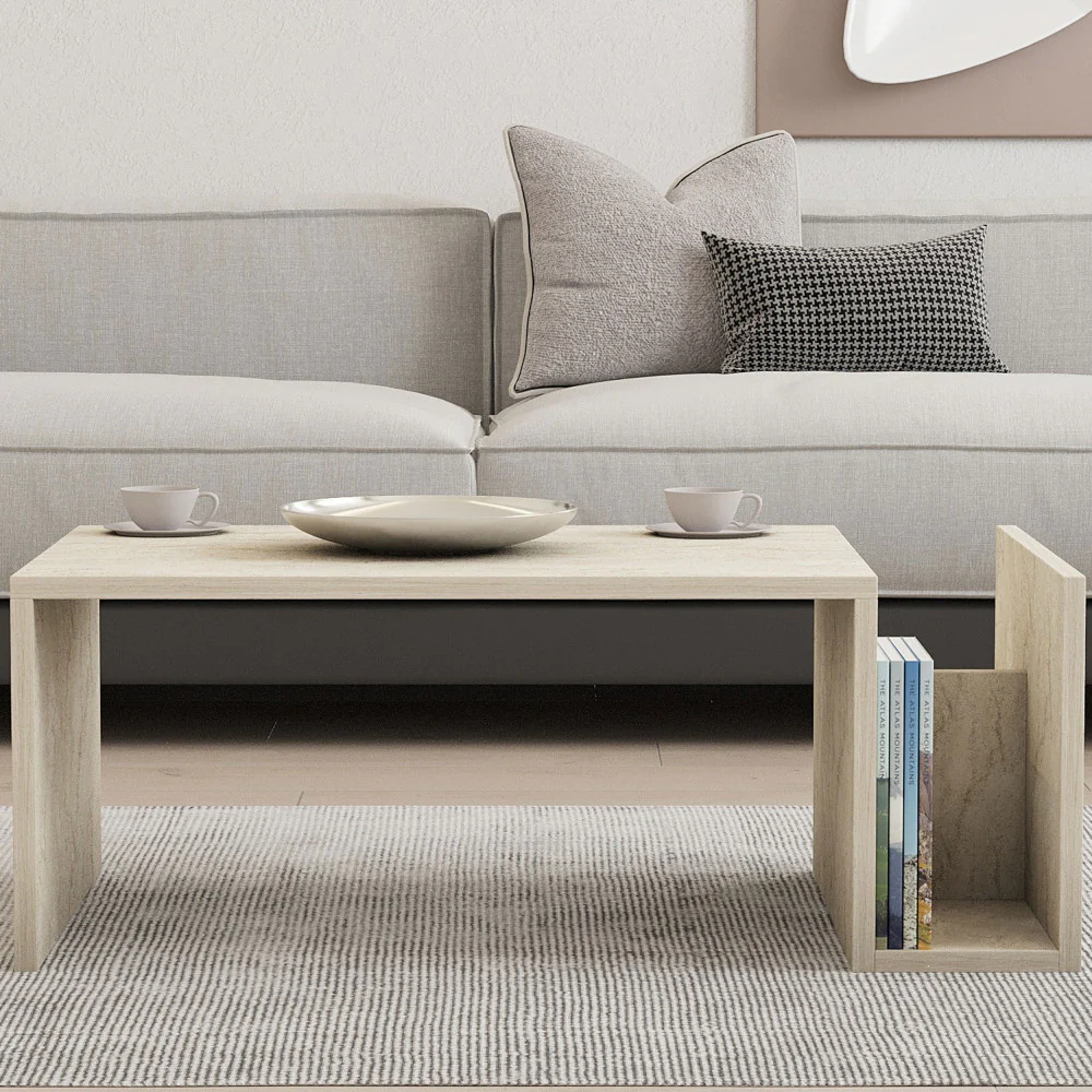 Max - Table Basse Avec Porte Magazines - Effet Travertin - Beige - Image 4