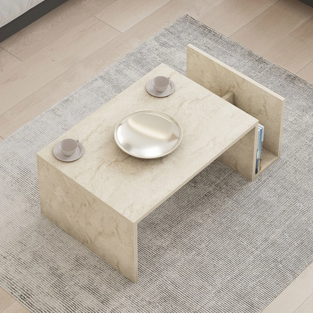 Max - Table Basse Avec Porte Magazines - Effet Travertin - Beige - Image 5