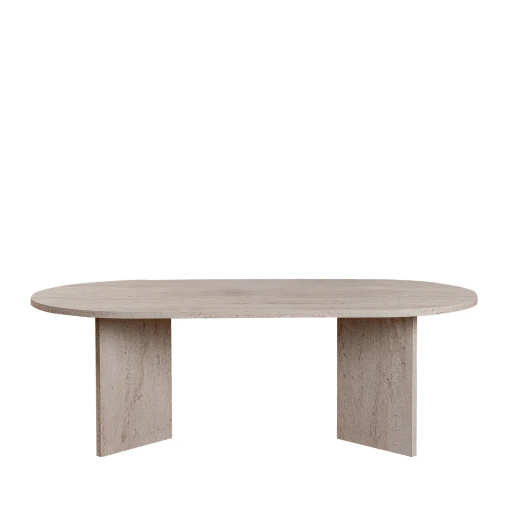 Sam - Table Basse Ovale - Effet Travertin - Beige - Image 2