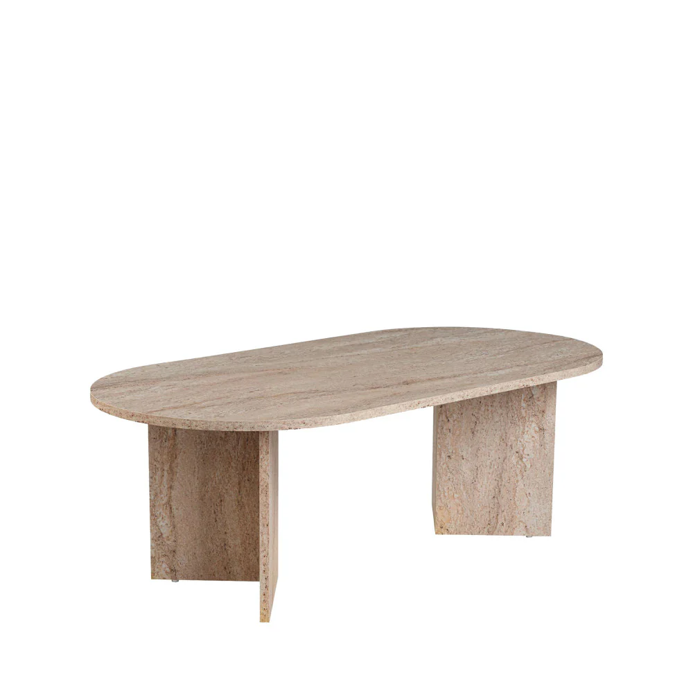 Sam - Table Basse Ovale - Effet Travertin - Beige - Image 3