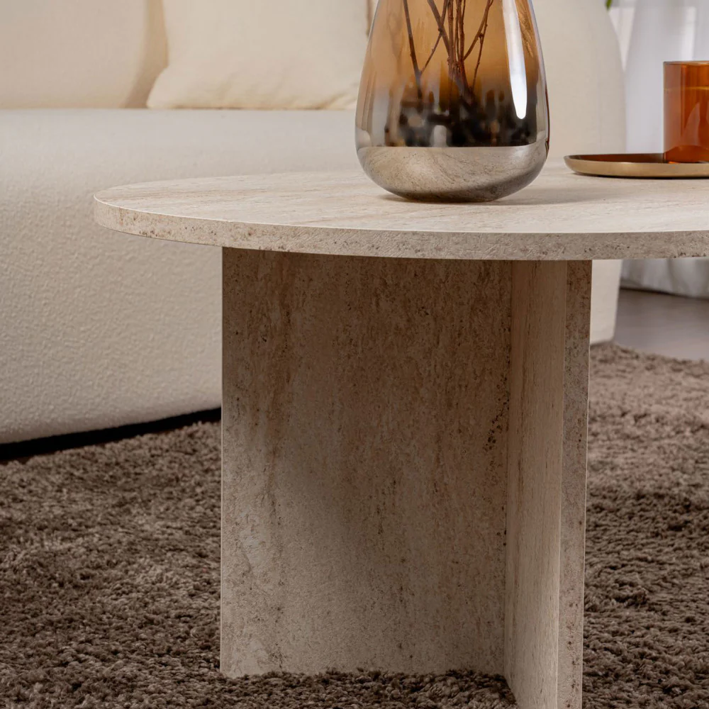 Sam - Table Basse Ovale - Effet Travertin - Beige - Image 5