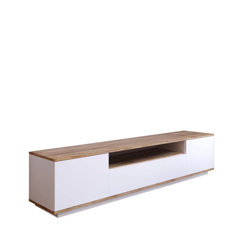 Fritz - Meuble TV 3 Portes - Bois - Blanc - Image 3