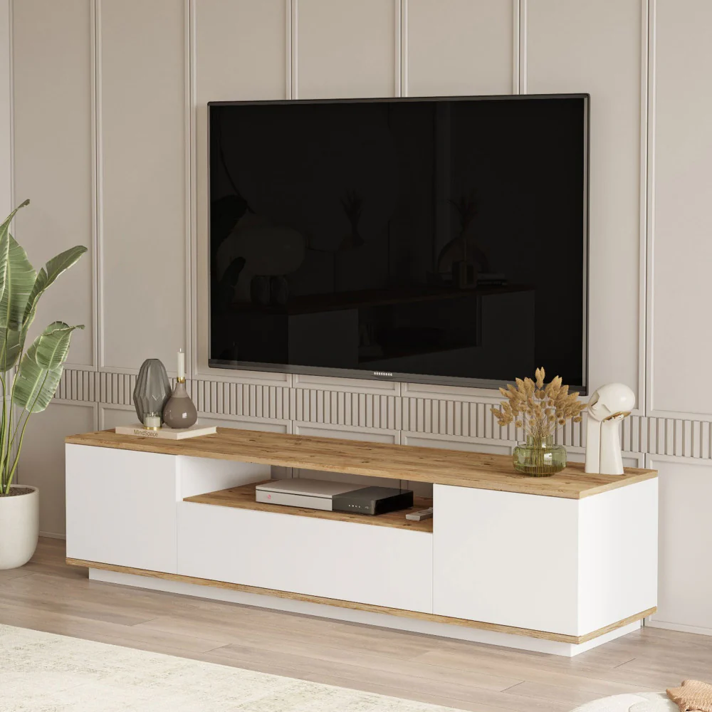 Fritz - Meuble TV 3 Portes - Bois - Blanc - Image 5