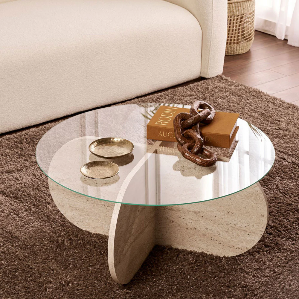 Bully - Table Basse Ronde Trempé Et - Verre - Beige - Image 3