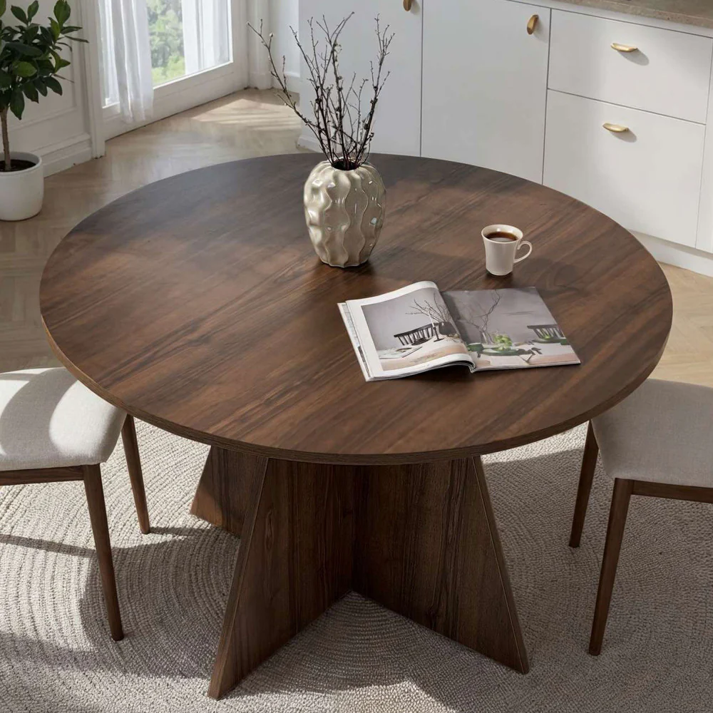 Naro - Table À Manger 4 Personnes Ronde - Bois - Bois foncé - Image 4