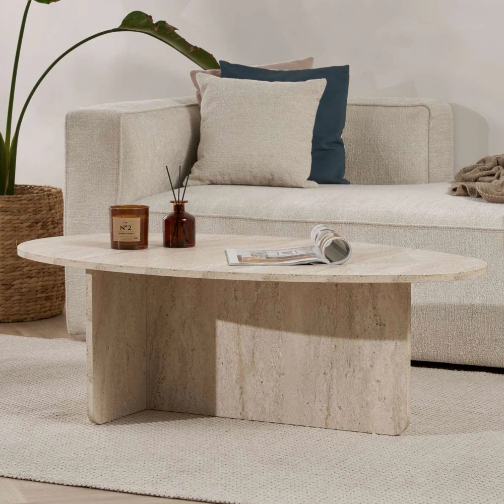 Oris - Table Basse Organique - Effet Travertin - Beige - Image 4