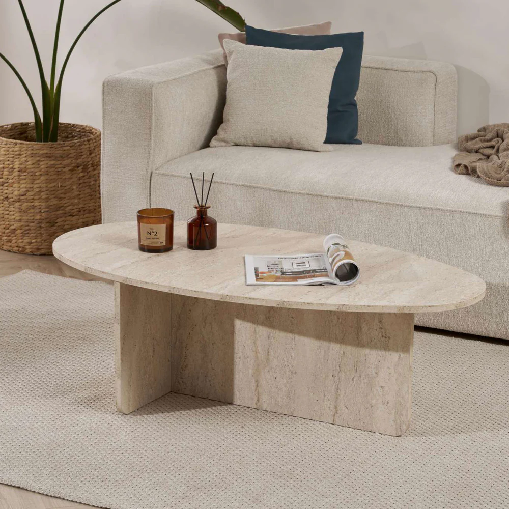 Oris - Table Basse Organique - Effet Travertin - Beige - Image 5