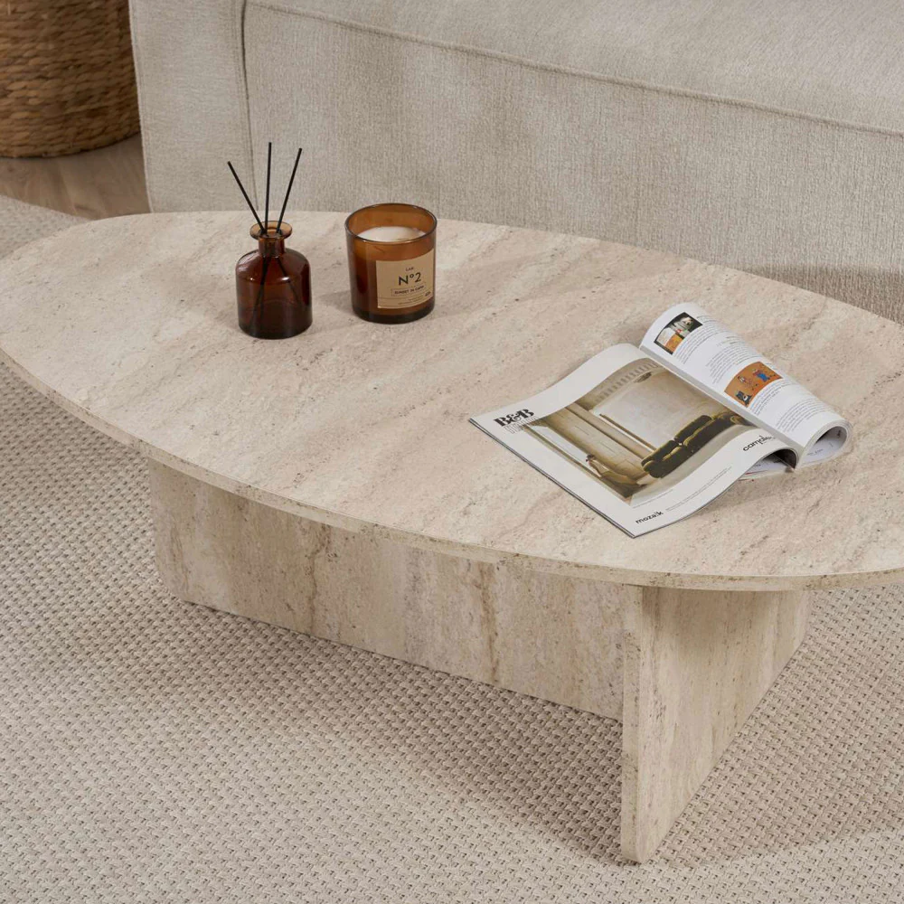 Oris - Table Basse Organique - Effet Travertin - Beige - Image 6