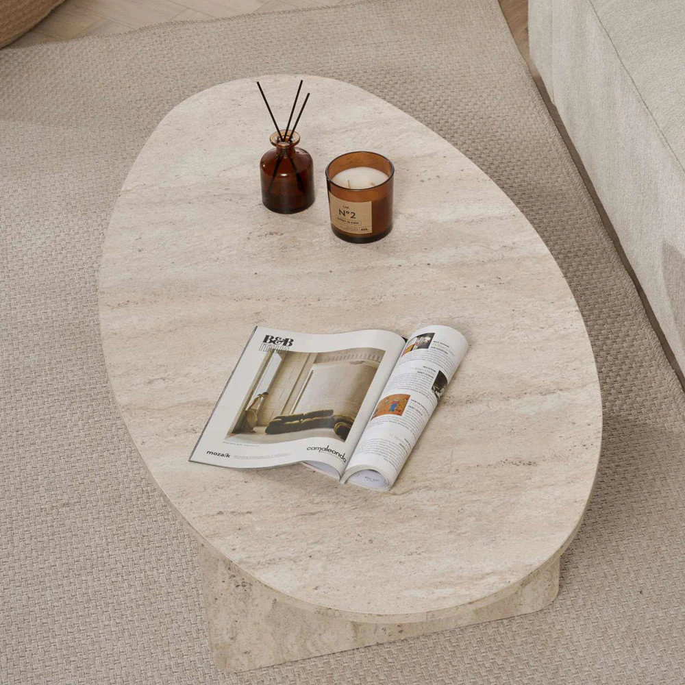 Oris - Table Basse Organique - Effet Travertin - Beige - Image 7