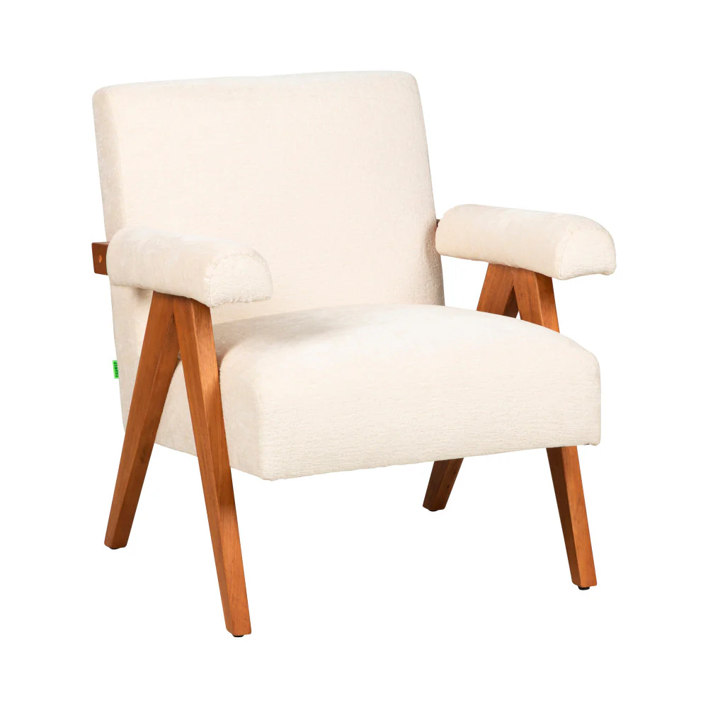 Veda - Fauteuil Et Bois - Tissu Chenille - Écru - Image 2