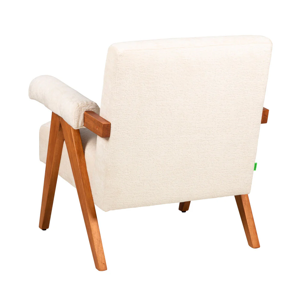 Veda - Fauteuil Et Bois - Tissu Chenille - Écru - Image 3