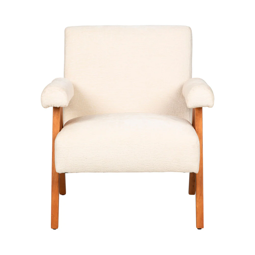 Veda - Fauteuil Et Bois - Tissu Chenille - Écru - Image 4