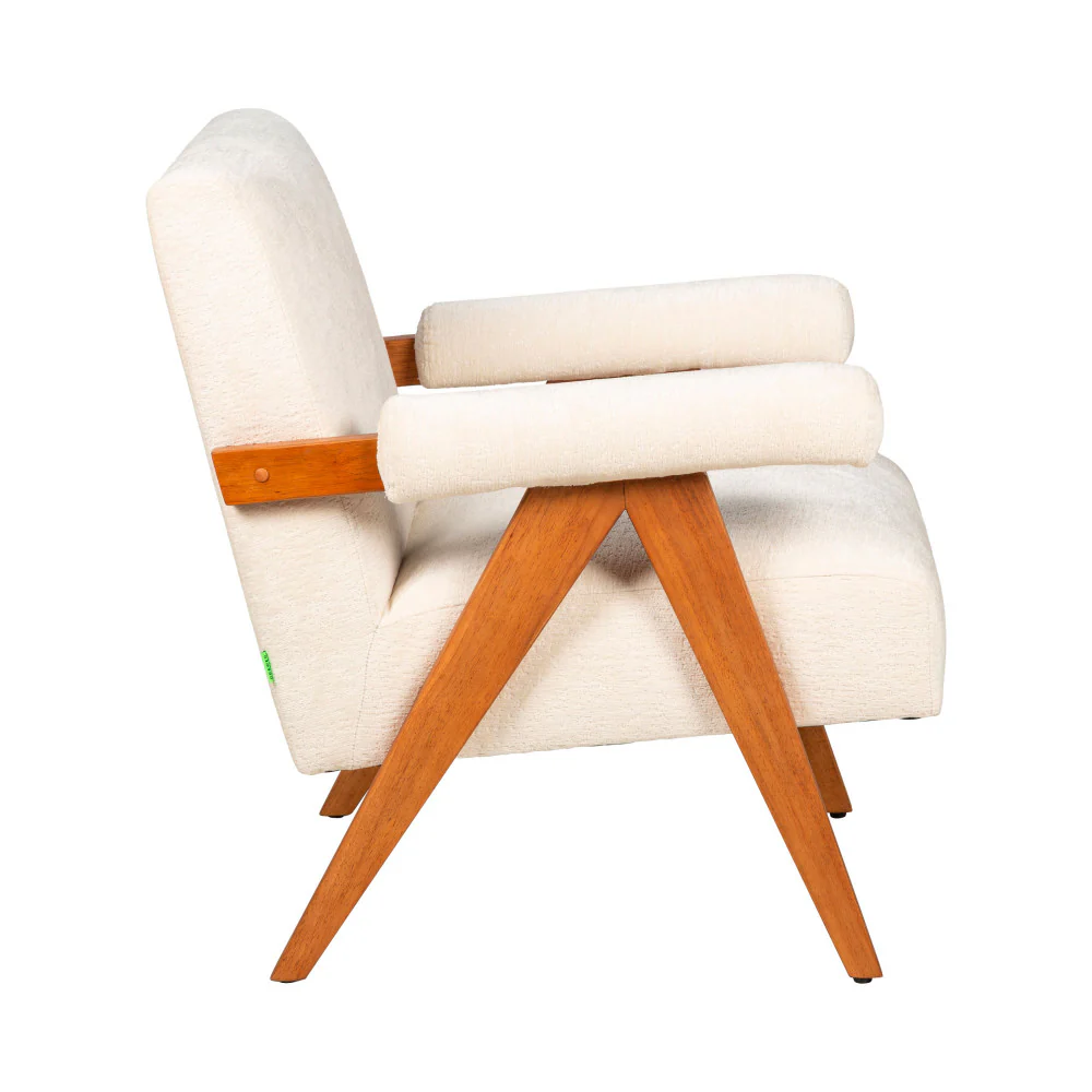 Veda - Fauteuil Et Bois - Tissu Chenille - Écru - Image 5