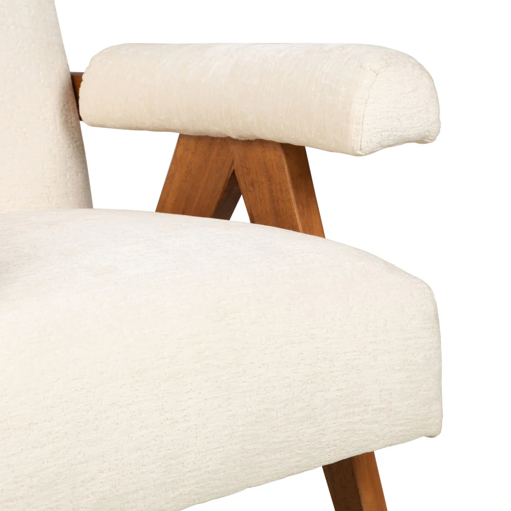 Veda - Fauteuil Et Bois - Tissu Chenille - Écru - Image 6