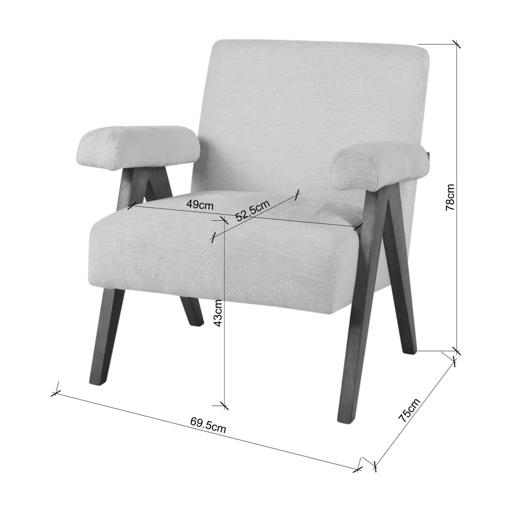 Veda - Fauteuil Et Bois - Tissu Chenille - Écru - Image 8