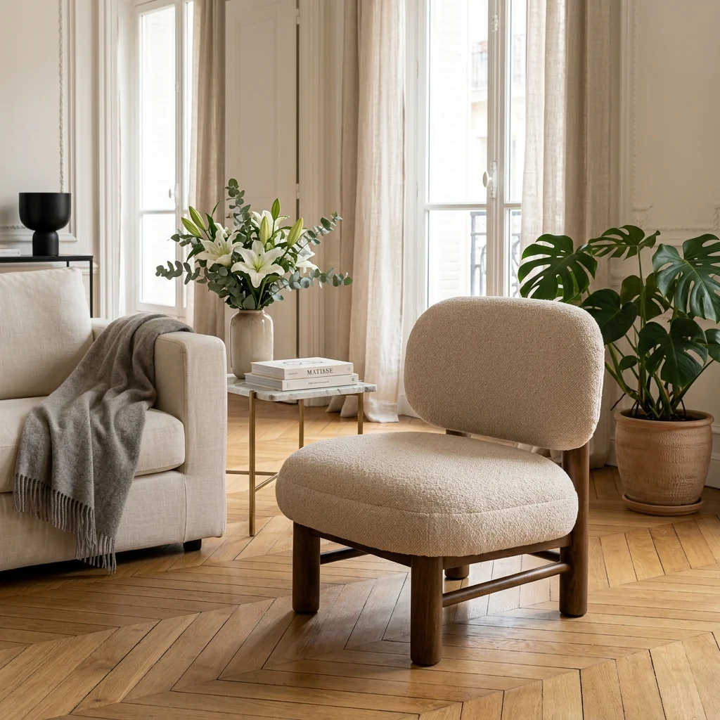 Nubo - Fauteuil - Tissu Bouclette & Bois - Beige - Image 3