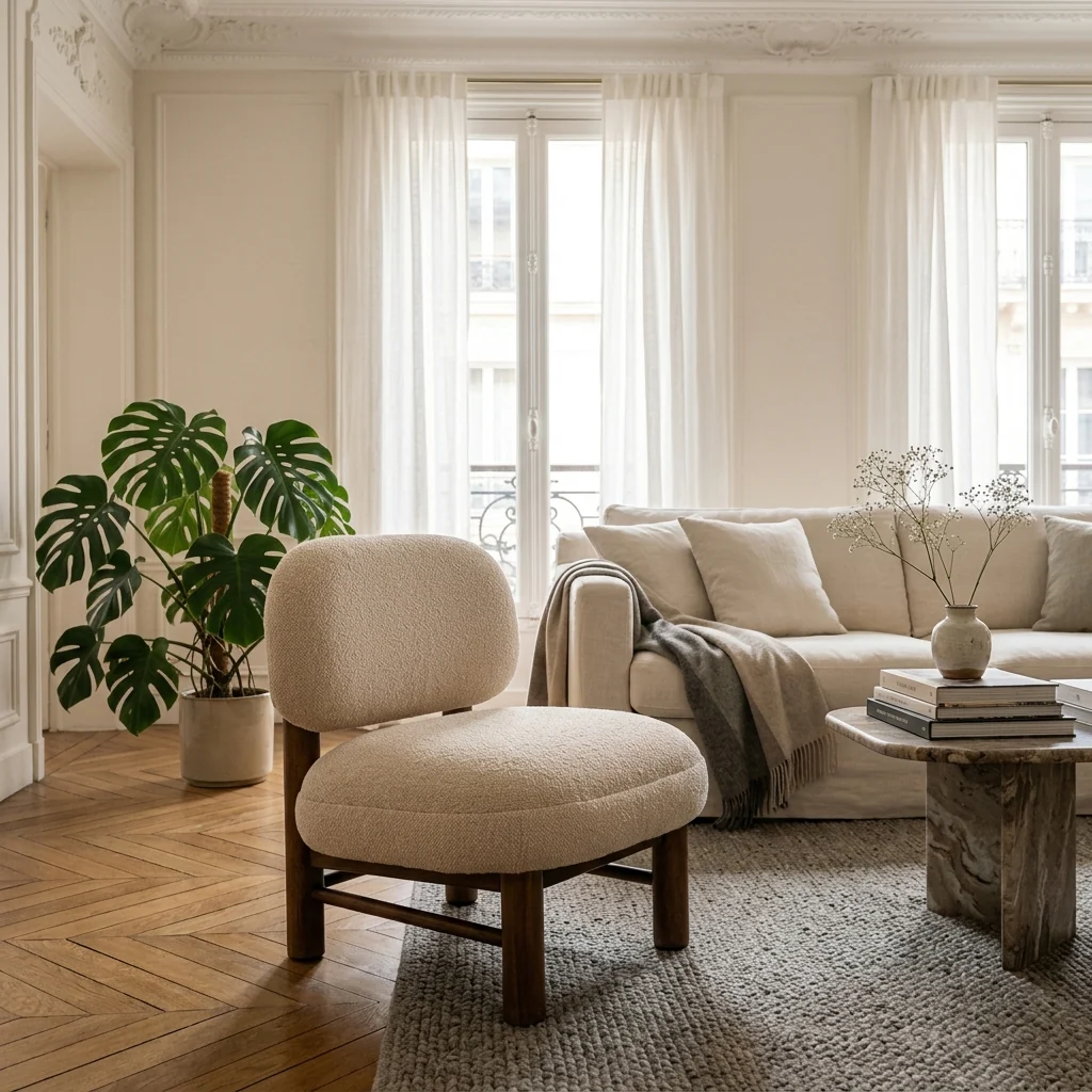 Nubo - Fauteuil - Tissu Bouclette & Bois - Beige - Image 4
